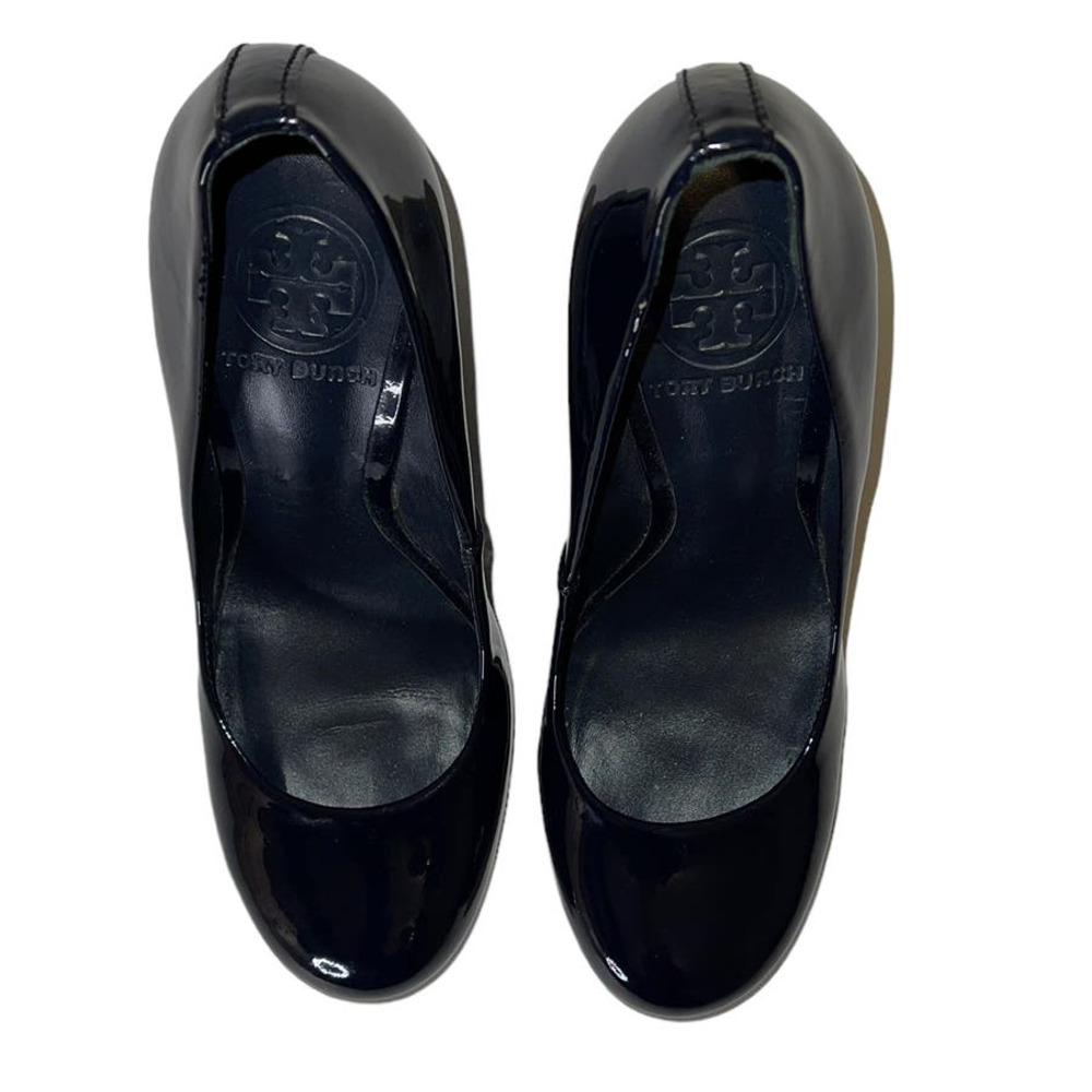 Tory Burch Dark Midnight Blue Round Toe Patent Leather Wedge Heel Size 6.5 - Picture 5 of 12